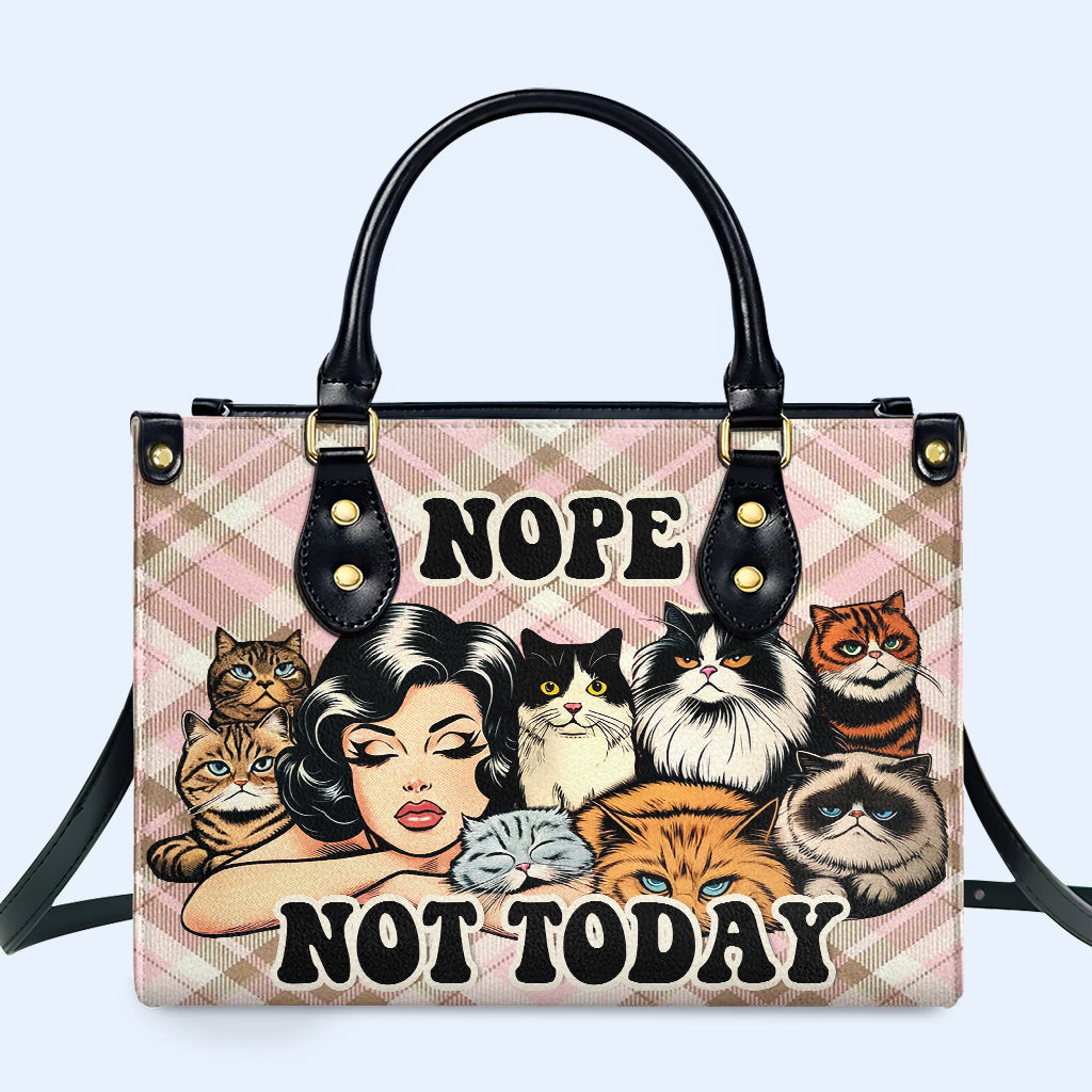 Nope. Not Today - Personalized Custom Leather Handbag For Cat Lovers - LL20