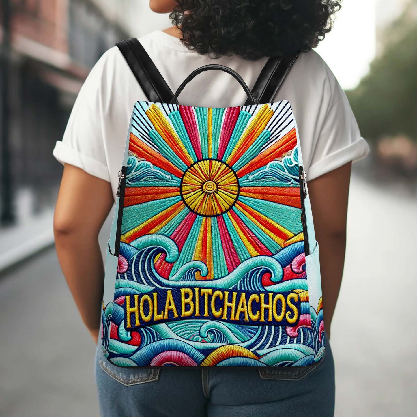 Hola Bitchachos - Personalized Custom Leather BackPack - ME025_BP