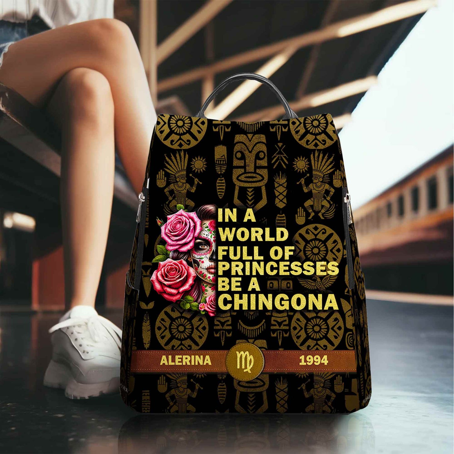 In A World Full Of Princesses Be A Chingona - Personalized Custom Leather BackPack - ME050_BP