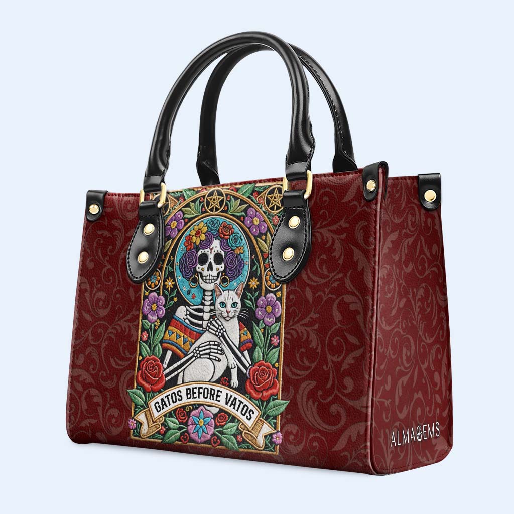 GATOS BEFORE VATOS - Personalized Custom Leather Handbag - ME051_HB