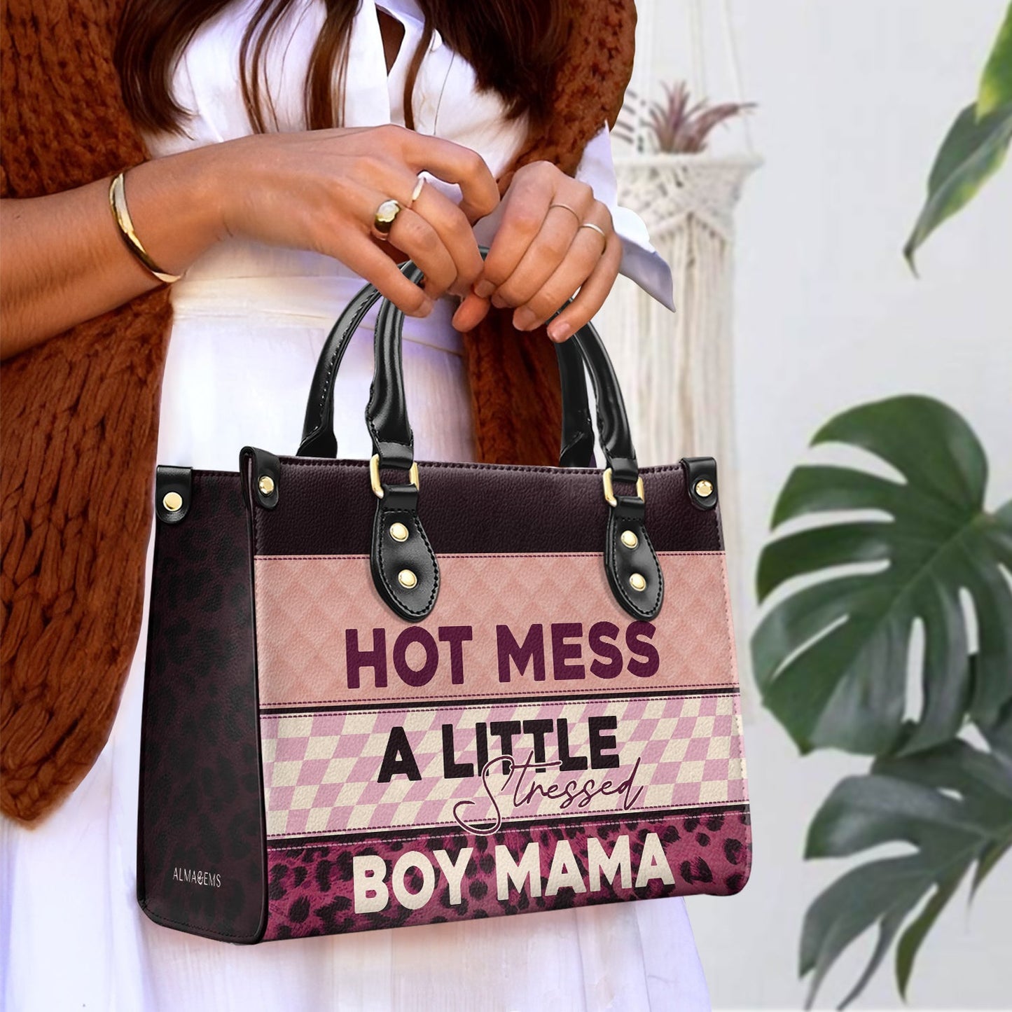 Hot Mess A Little Stressed - Personalized Custom Leather Handbag - MM05