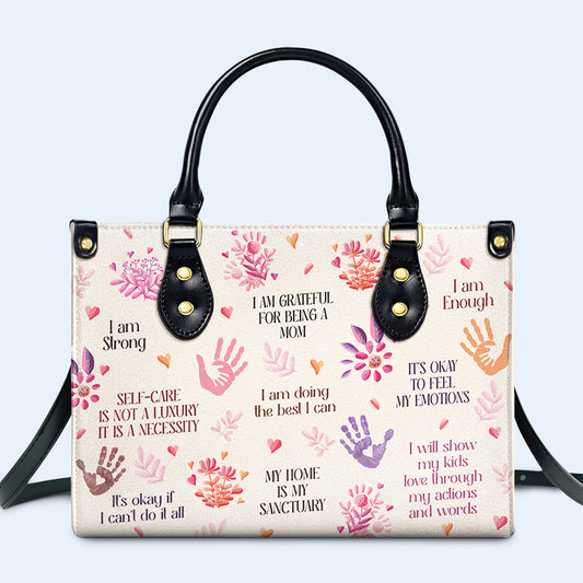 I Am Grateful For Being A Mom - Personalized Custom Leather Handbag - MM27