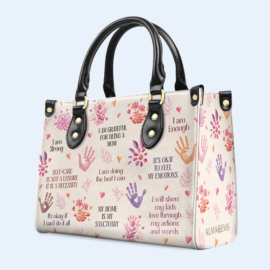 I Am Grateful For Being A Mom - Personalized Custom Leather Handbag - MM27