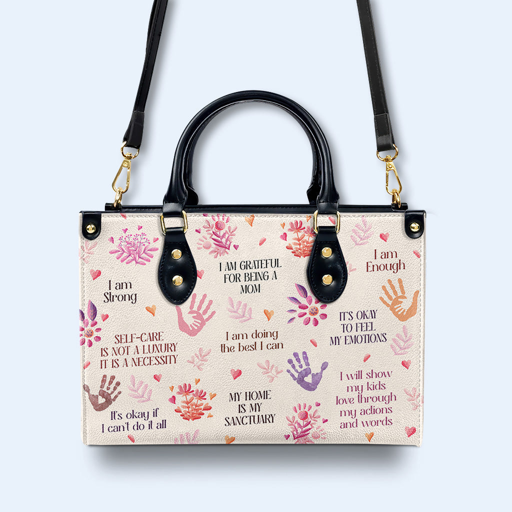 I Am Grateful For Being A Mom - Personalized Custom Leather Handbag - MM27