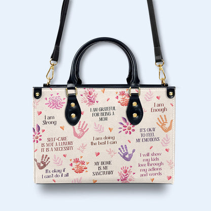 I Am Grateful For Being A Mom - Personalized Custom Leather Handbag - MM27