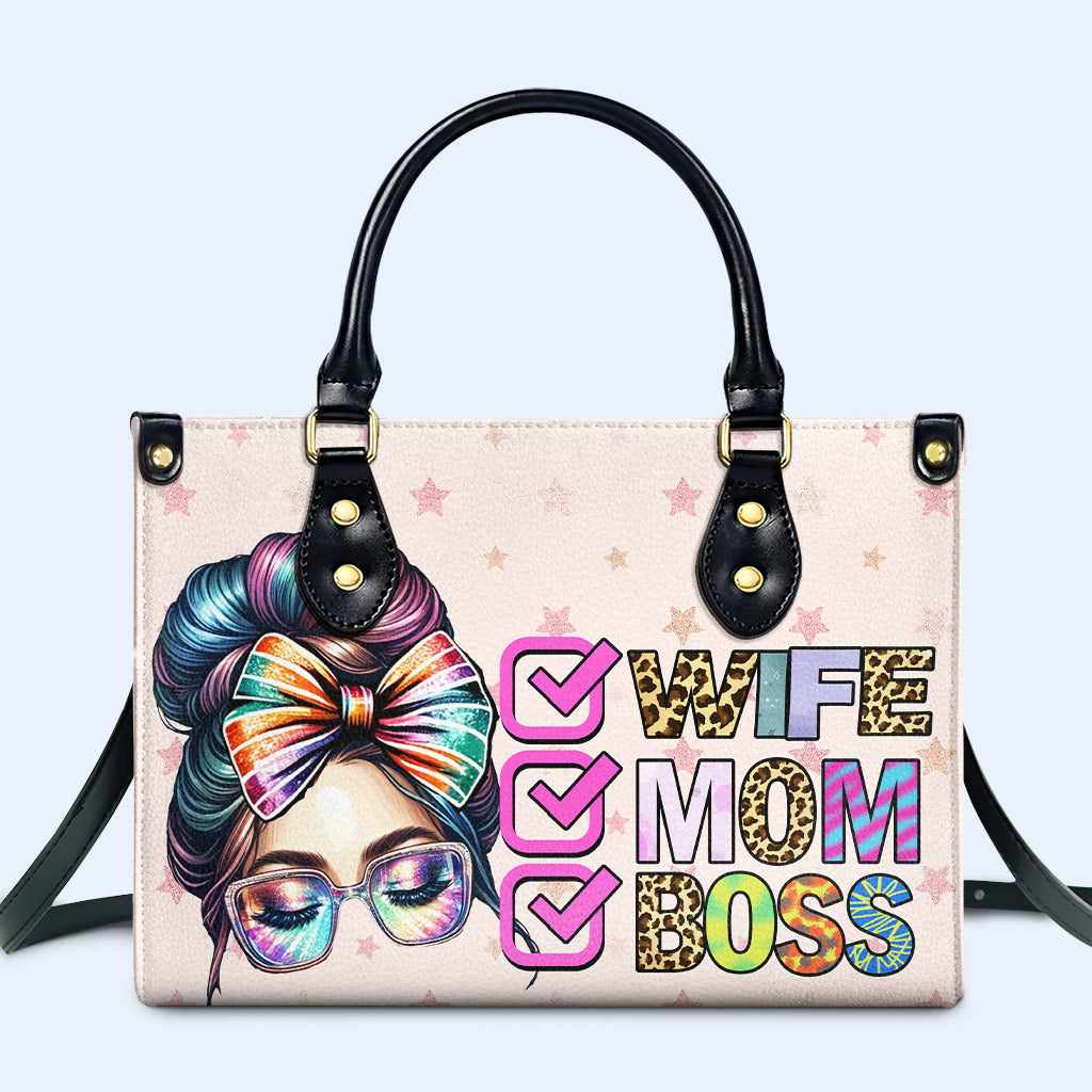 Wife Mom Boss - Personalized Custom Leather Handbag - MM41