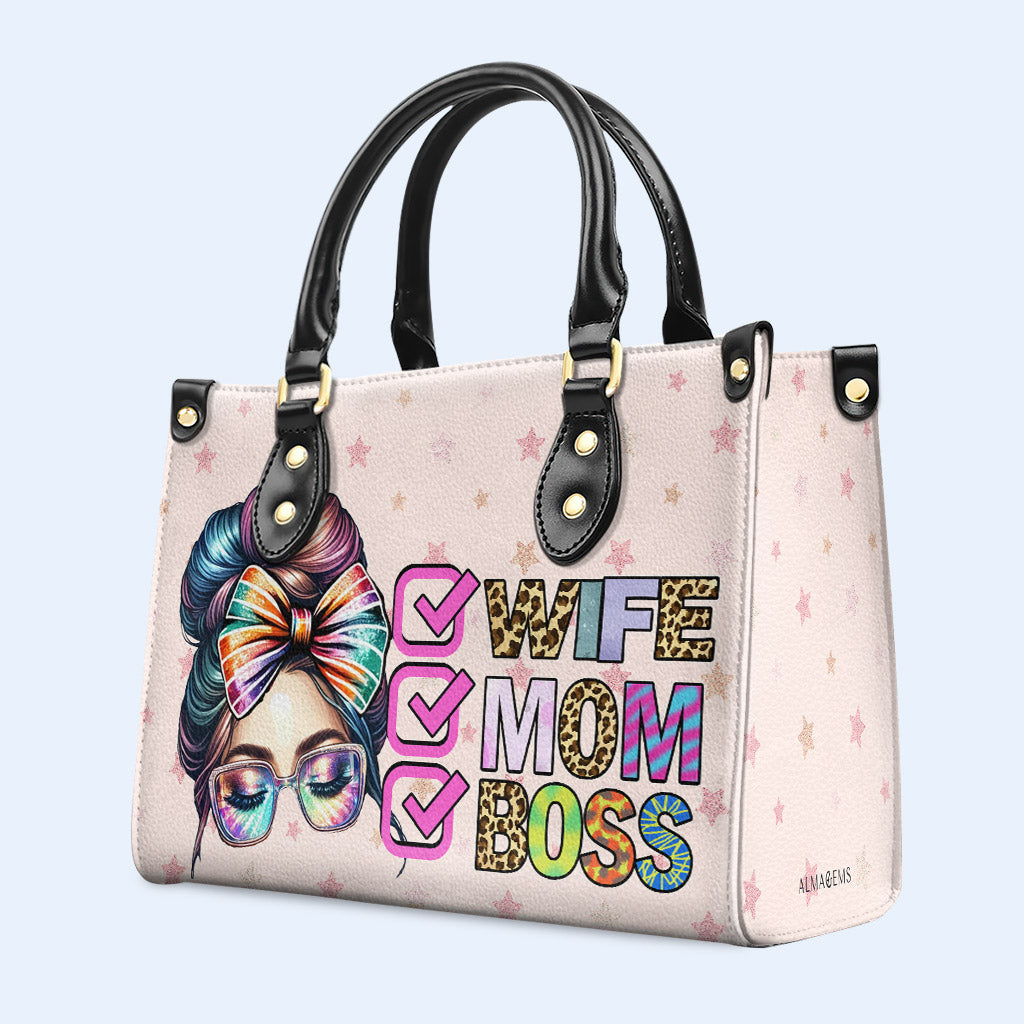 Wife Mom Boss - Personalized Custom Leather Handbag - MM41