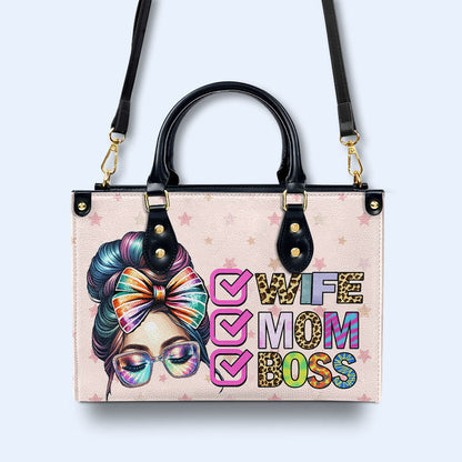 Wife Mom Boss - Personalized Custom Leather Handbag - MM41