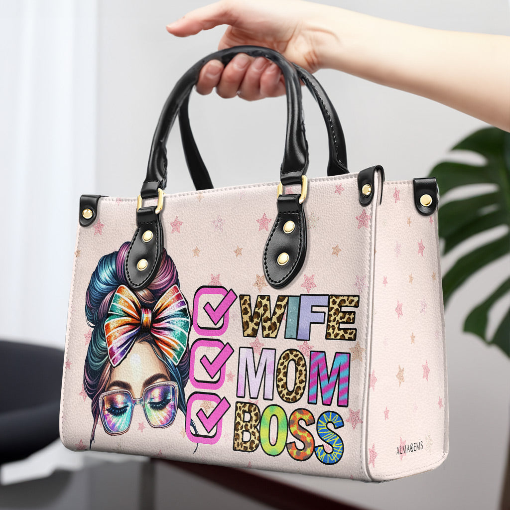 Wife Mom Boss - Personalized Custom Leather Handbag - MM41