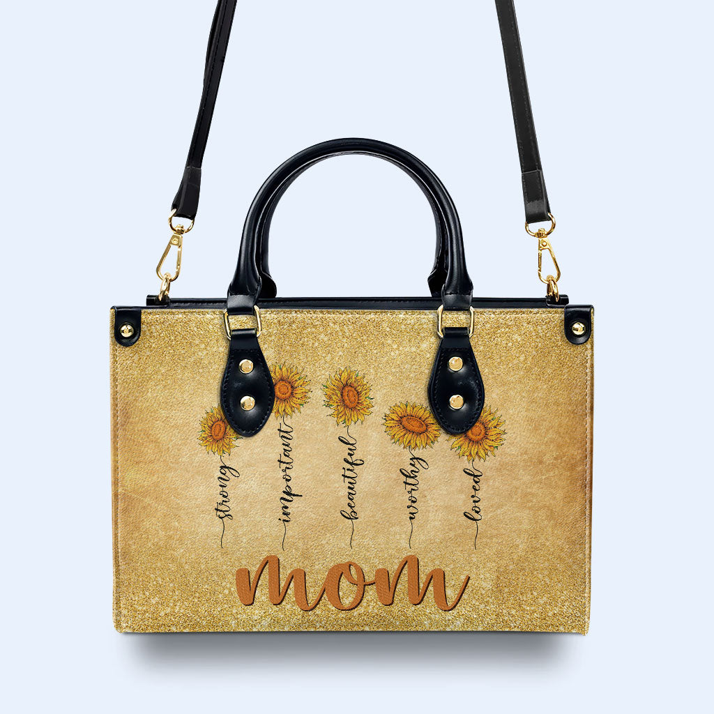 Mom's Sunflowers - Personalized Custom Leather Handbag - MM48