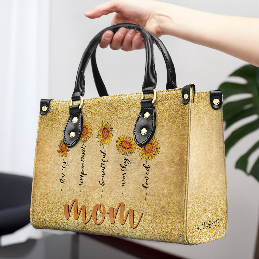 Mom's Sunflowers - Personalized Custom Leather Handbag - MM48