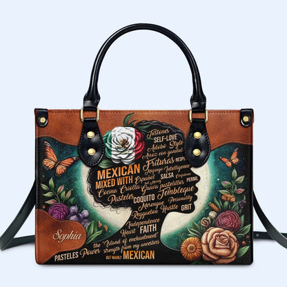 Flower Hispanic Mixed With ... - Personalized Custom Leather Handbag - HS026_HB