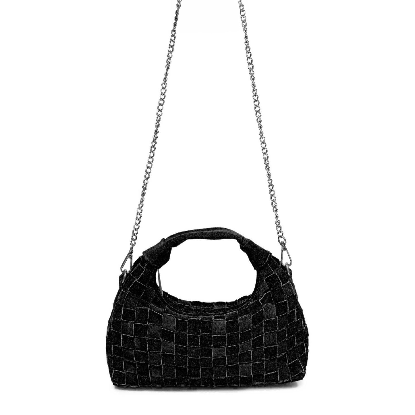 Mini Dandy Geflochtenes Wildleder Schwarz mit Antiksilber