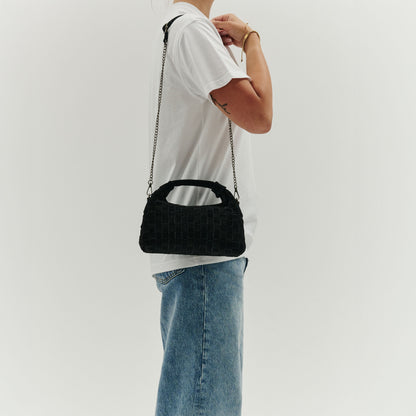 Mini Dandy Geflochtenes Wildleder Schwarz mit Antiksilber