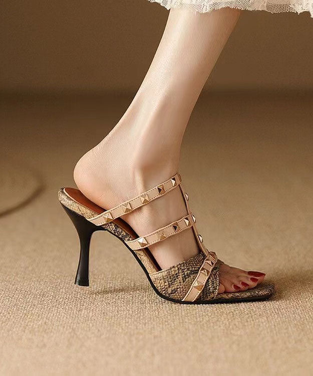 Mulberry Stiletto Faux Leather Rivet Elegant Splicing Slide Sandals