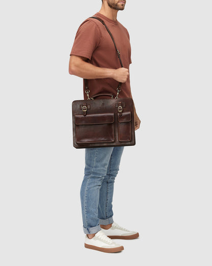 Munich Brown - Double Compartment Leather Briefcase