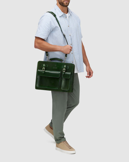 Munich Green - Double Compartment Leather Briefcase