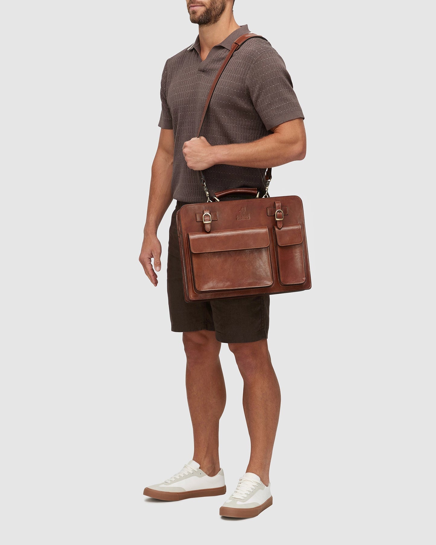 Munich Tan - Double Compartment Leather Briefcase