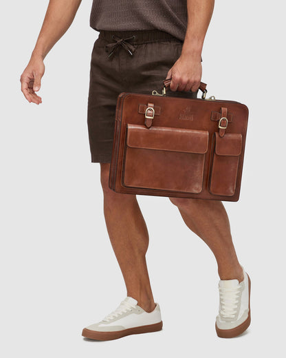 Munich Tan - Double Compartment Leather Briefcase