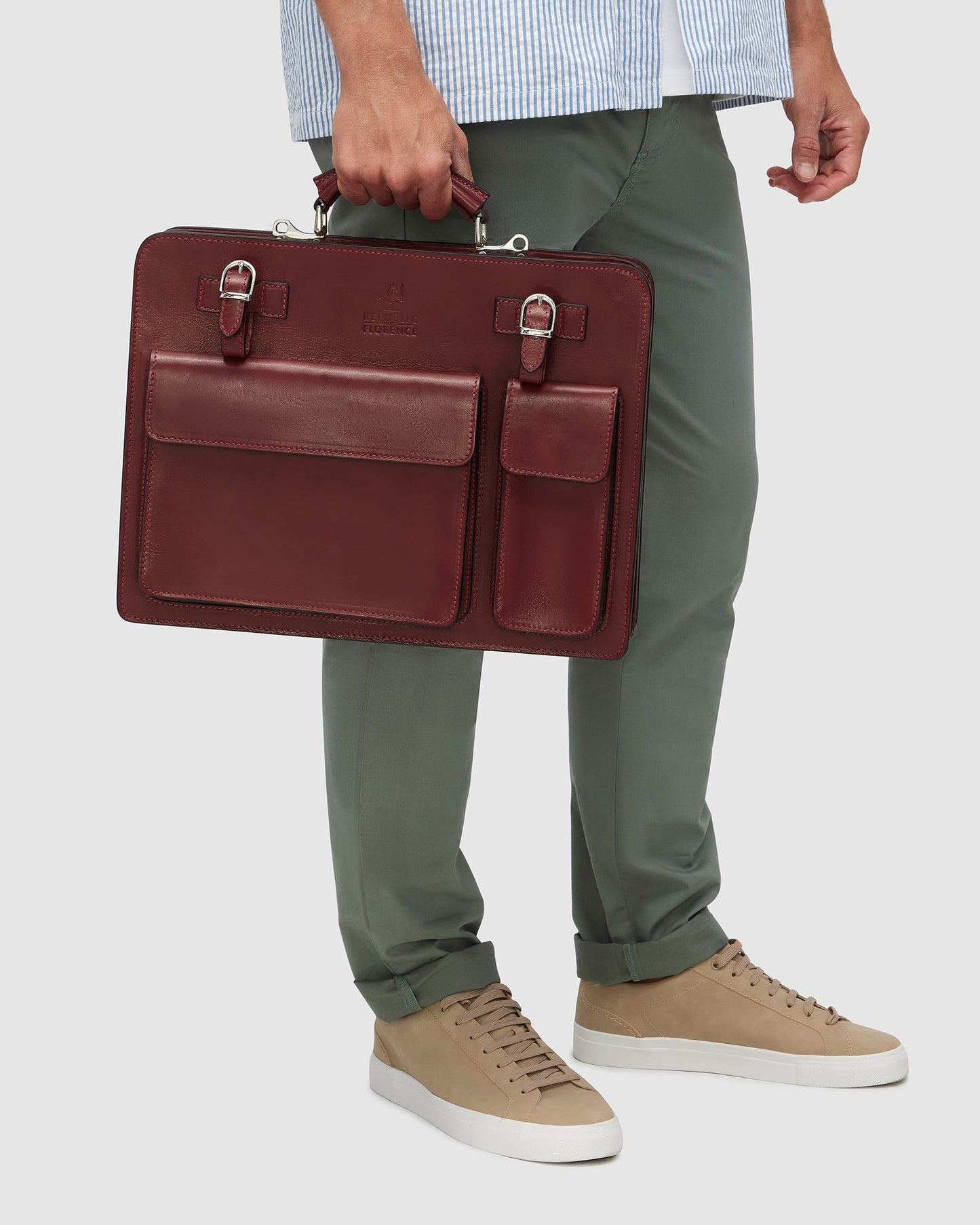 Munich Red - Double Compartment Leather Briefcase