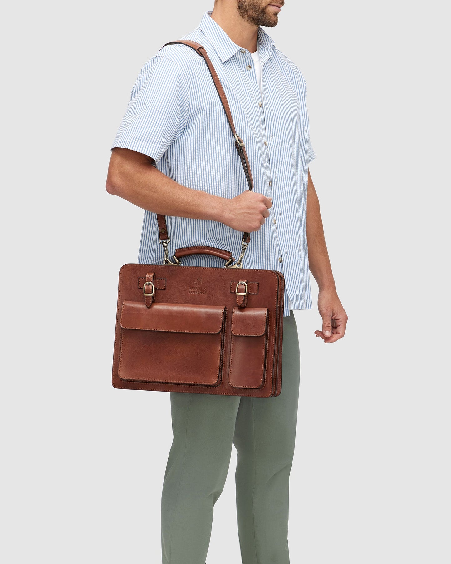 Munich Matt Brown - Double Compartment Leather Briefcase