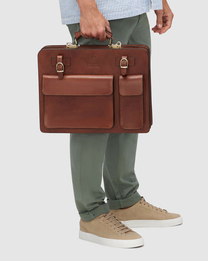 Munich Matt Brown - Double Compartment Leather Briefcase