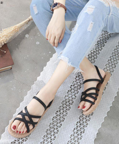 New Roman Style Black Beach Slide Sandals