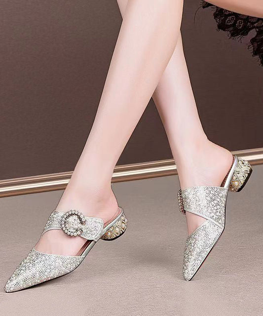 New Versatile Silver Nail Bead Zircon Pointed Slide Sandals