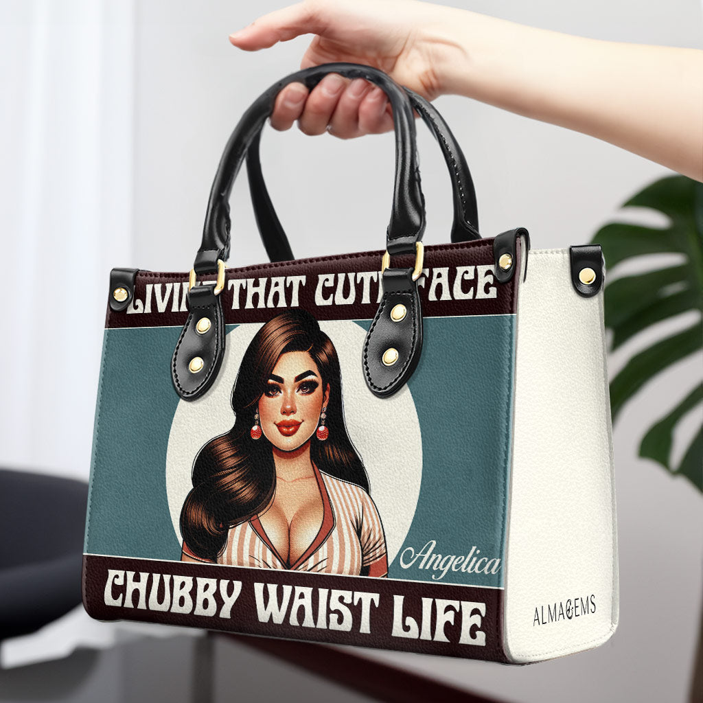 Living That Cute Face Chubby Waist Life - Personalized Custom Leather Handbag - PG08