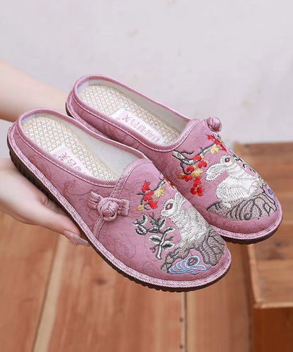 Pink Embroidery Retro Splicing Slide Sandals