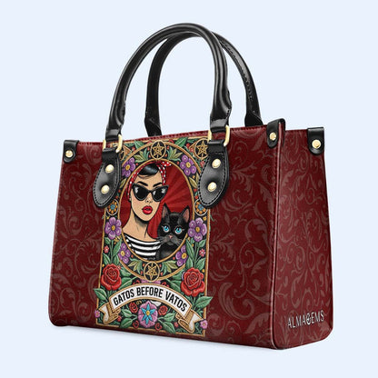 GATOS BEFORE VATOS - Personalized Custom Leather Handbag - QCUS036_HB