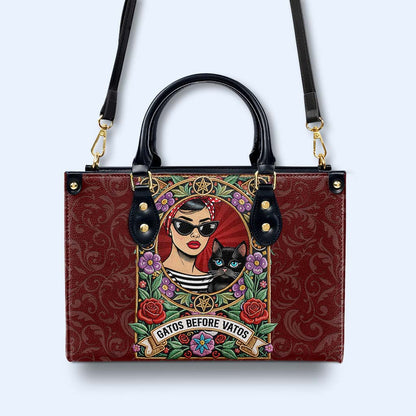 GATOS BEFORE VATOS - Personalized Custom Leather Handbag - QCUS036_HB