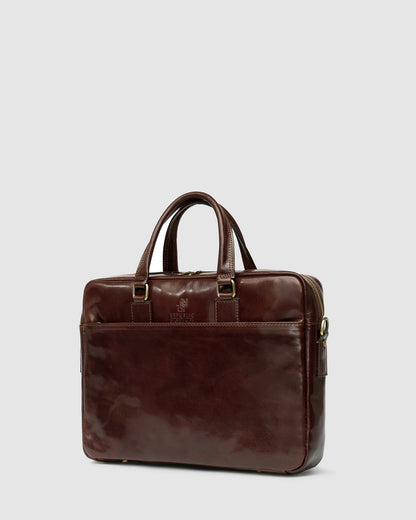 Tokyo Brown - Slim Leather Laptop Briefcase