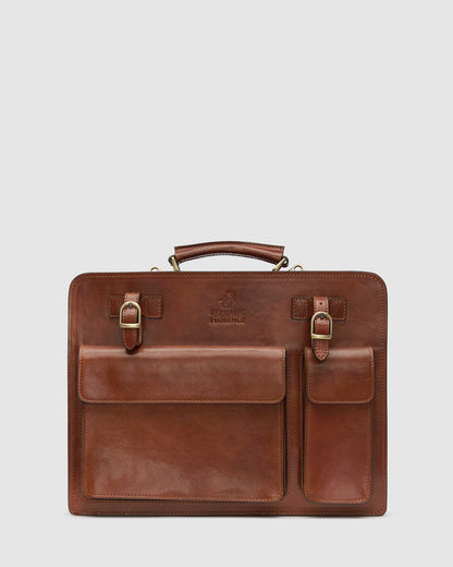 Munich Tan - Double Compartment Leather Briefcase