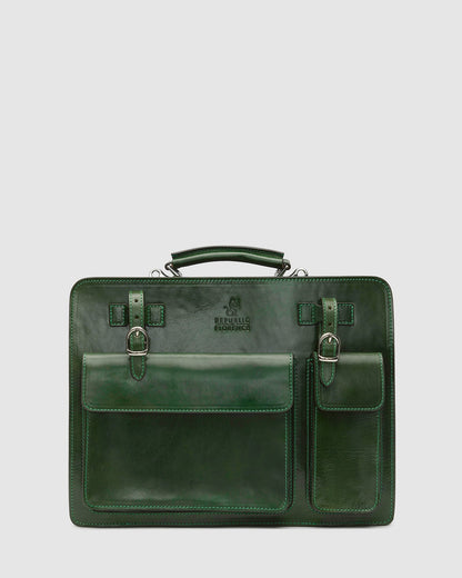 Munich Green - Double Compartment Leather Briefcase