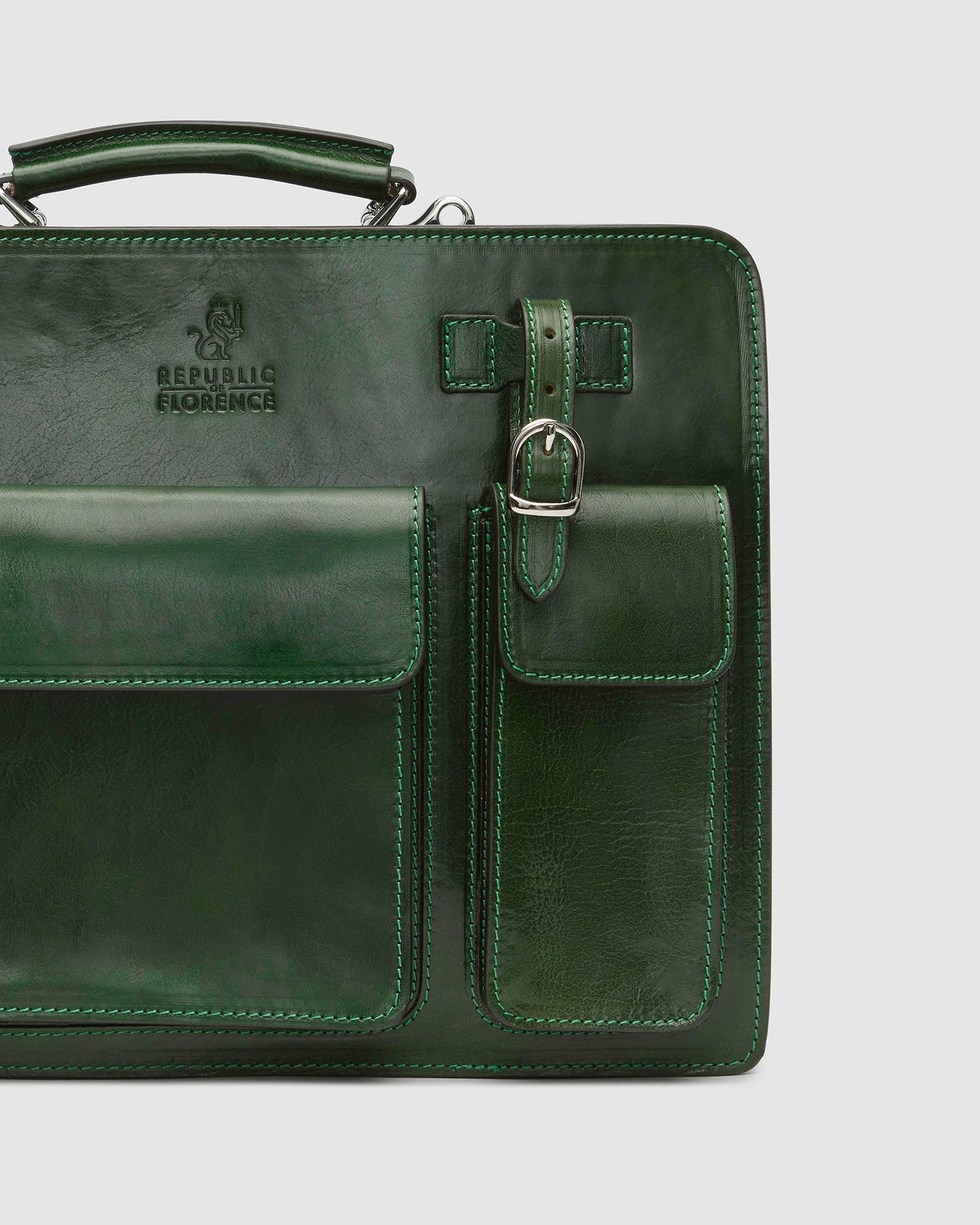 Munich Green - Double Compartment Leather Briefcase