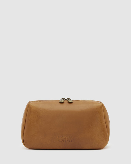 Otto Dopp Kit Matt Tan - Leather Toiletry Bag