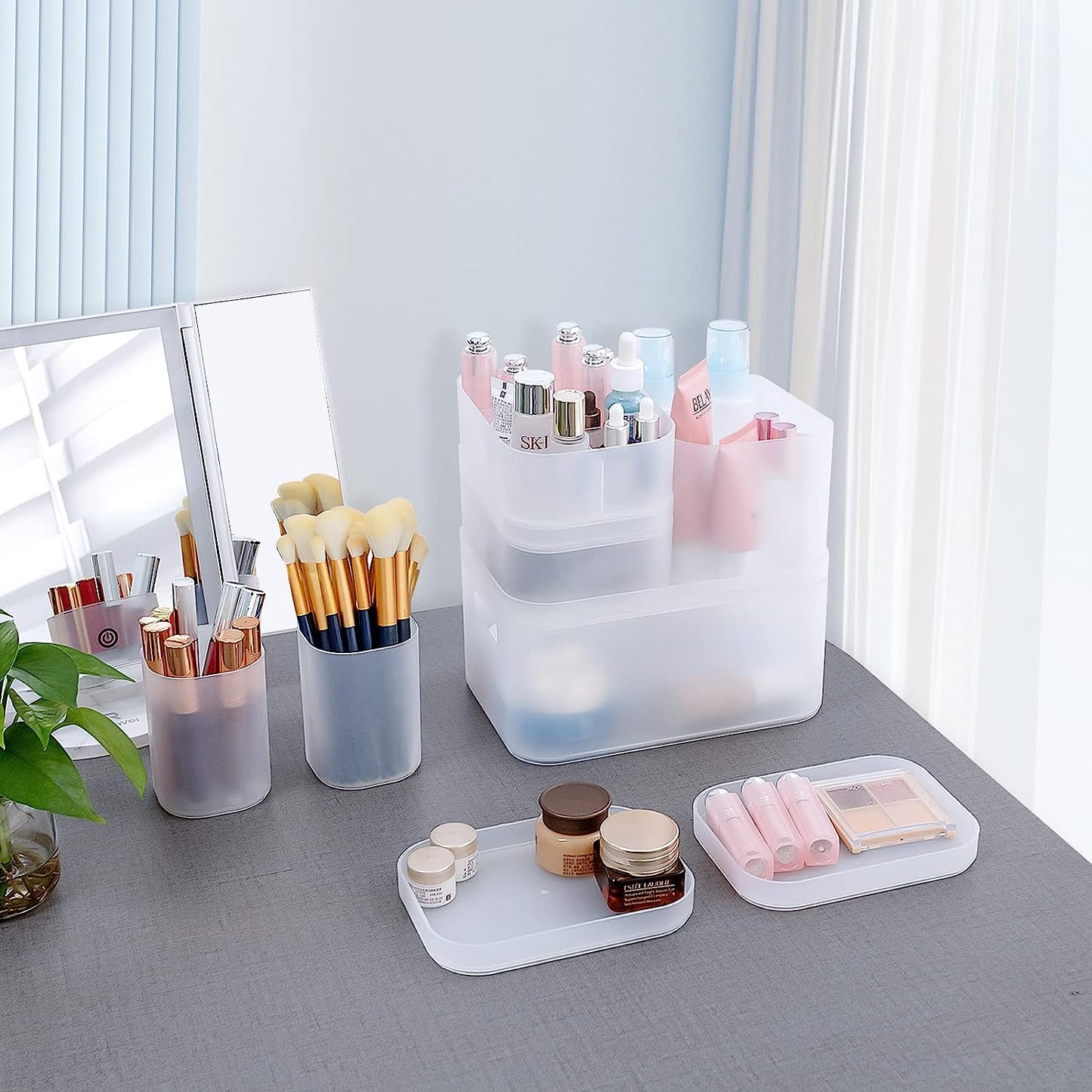 6 Pcs Stackable Clear Makeup Organizer Holder Set