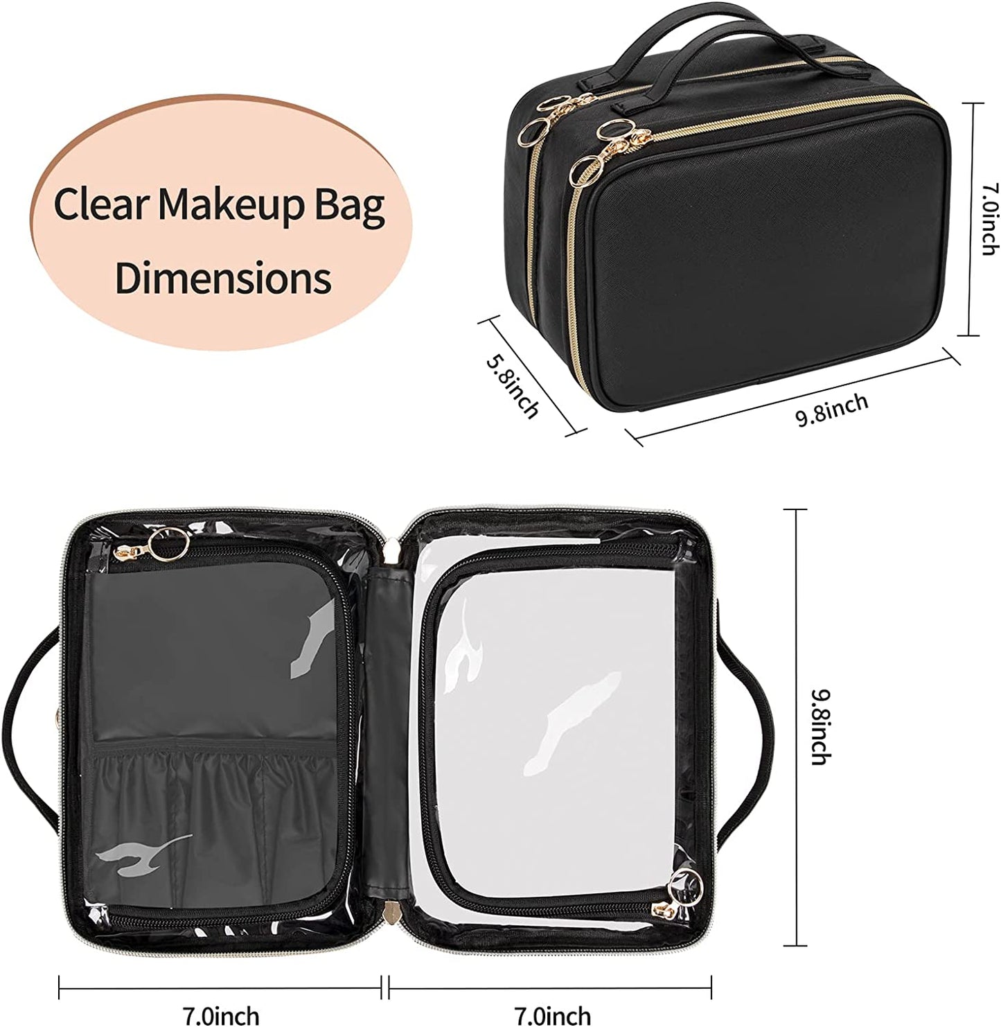 Black Double Layer Clear Makeup Case