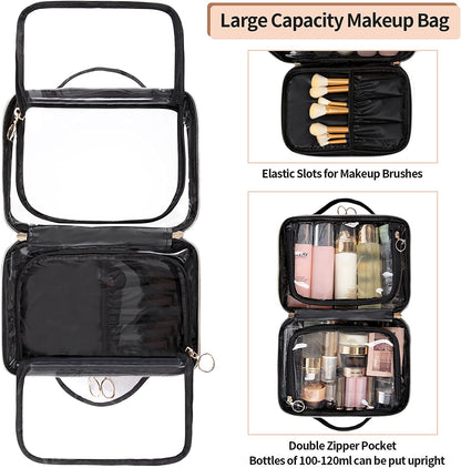 Black Double Layer Clear Makeup Case