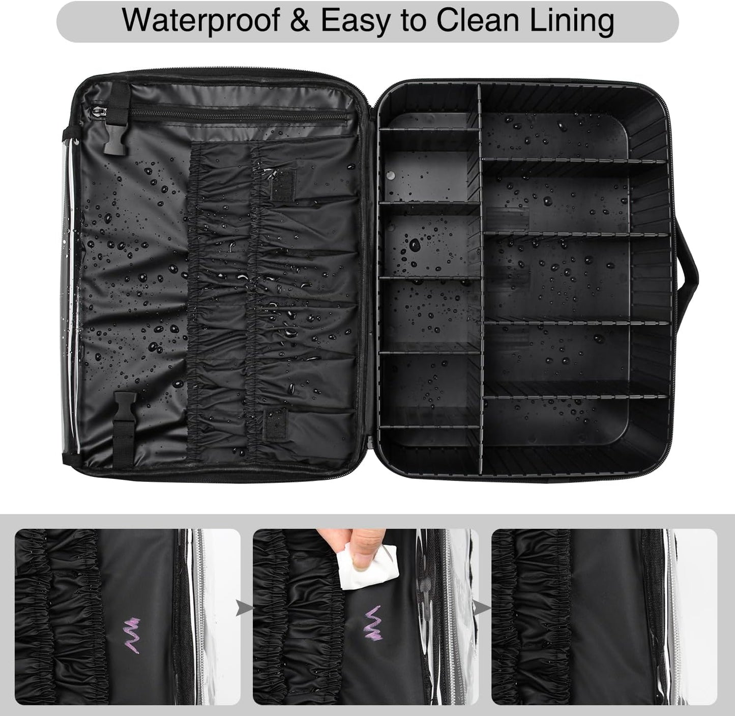 Black Extra Large Makeup Case with Plastic Dividers