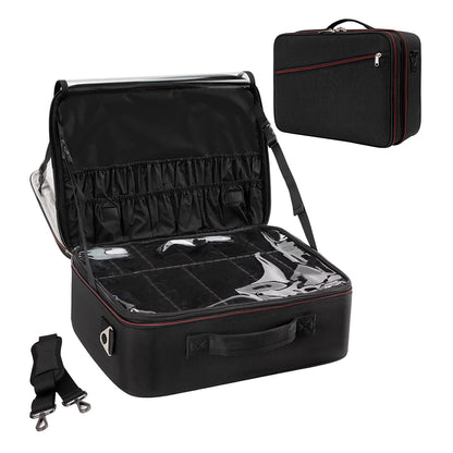 Black Extra Large Makeup Case with Washable Plastic Divider and Heat Insulation Layer