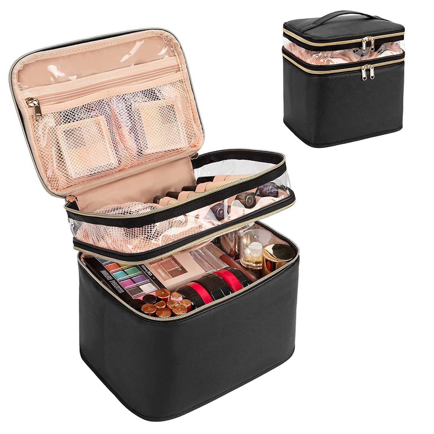 Black Large Double Layer Makeup Bag