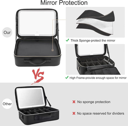 Relavel Black Large Makeup Case with LED Mirror