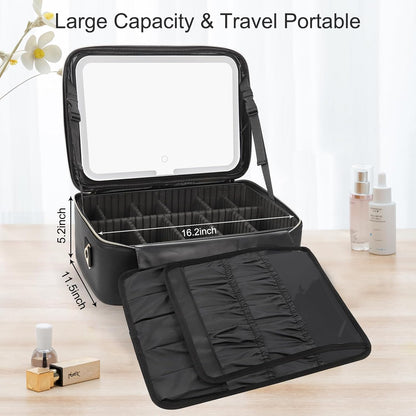 Relavel Black Large Makeup Case with LED Mirror