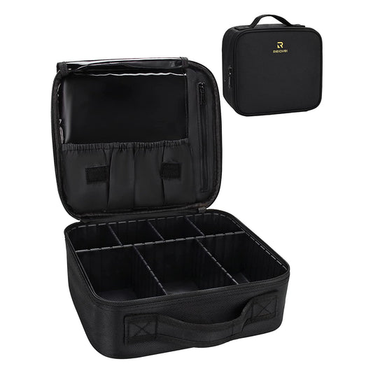 Black small makeup case with Plastic Adjustable Dividers