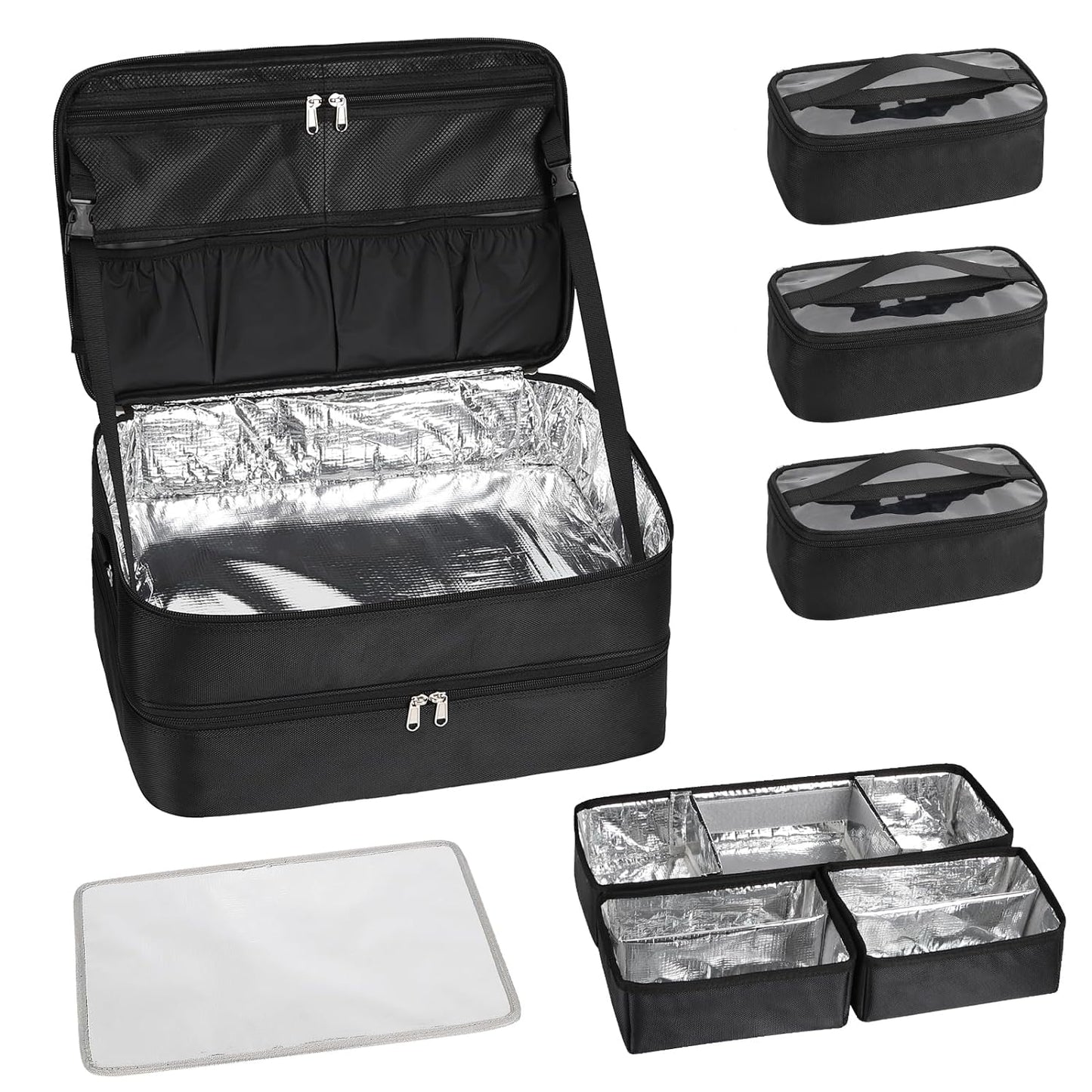 Double Layer Extra Large Makeup Case with 3 Detachable compartments and 3 Makeup Bags