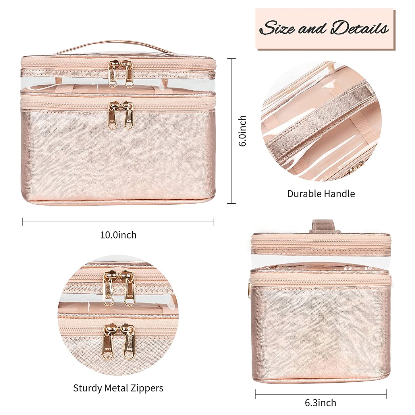 Double Layer Large Rose Golden Makeup Bag