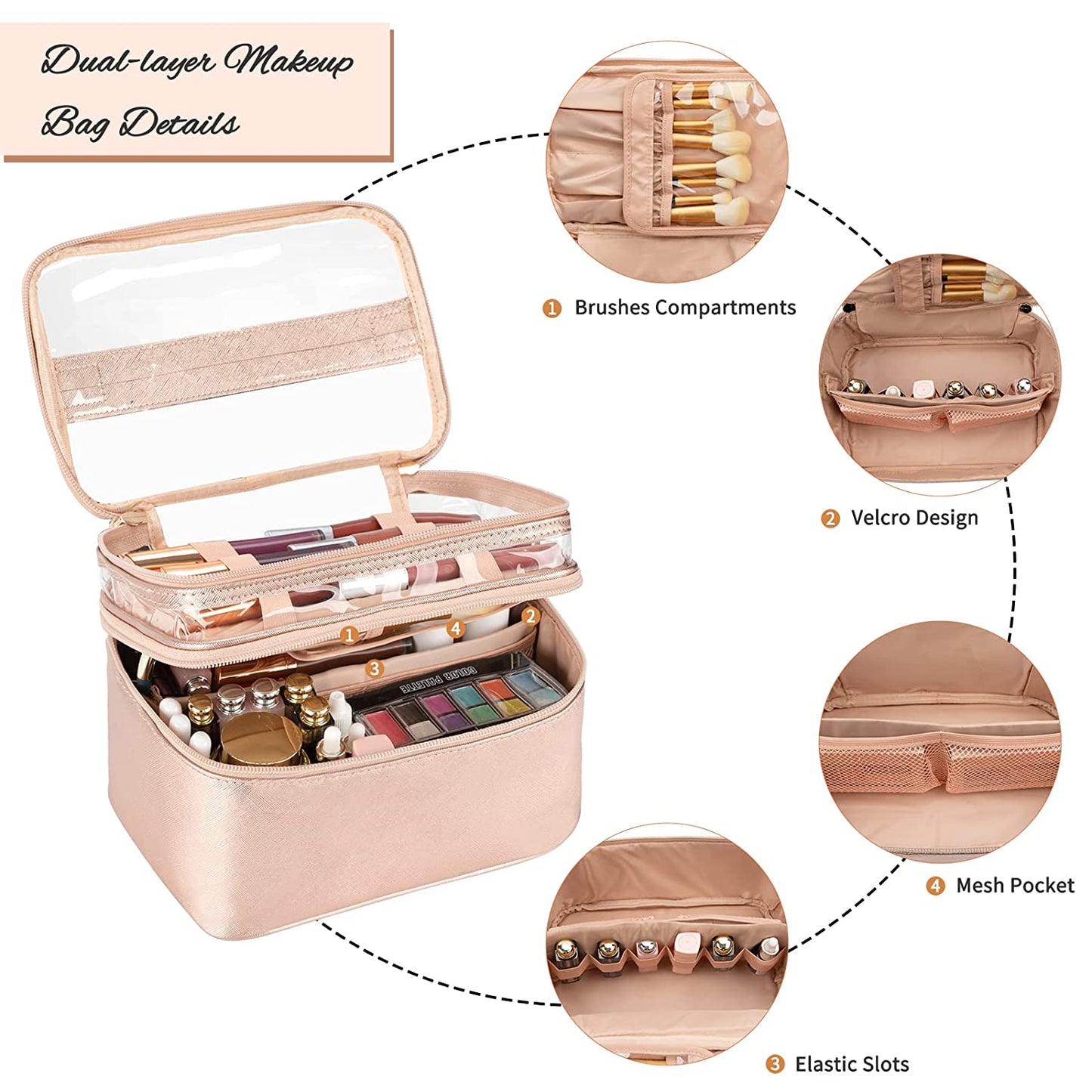 Double Layer Large Rose Golden Makeup Bag