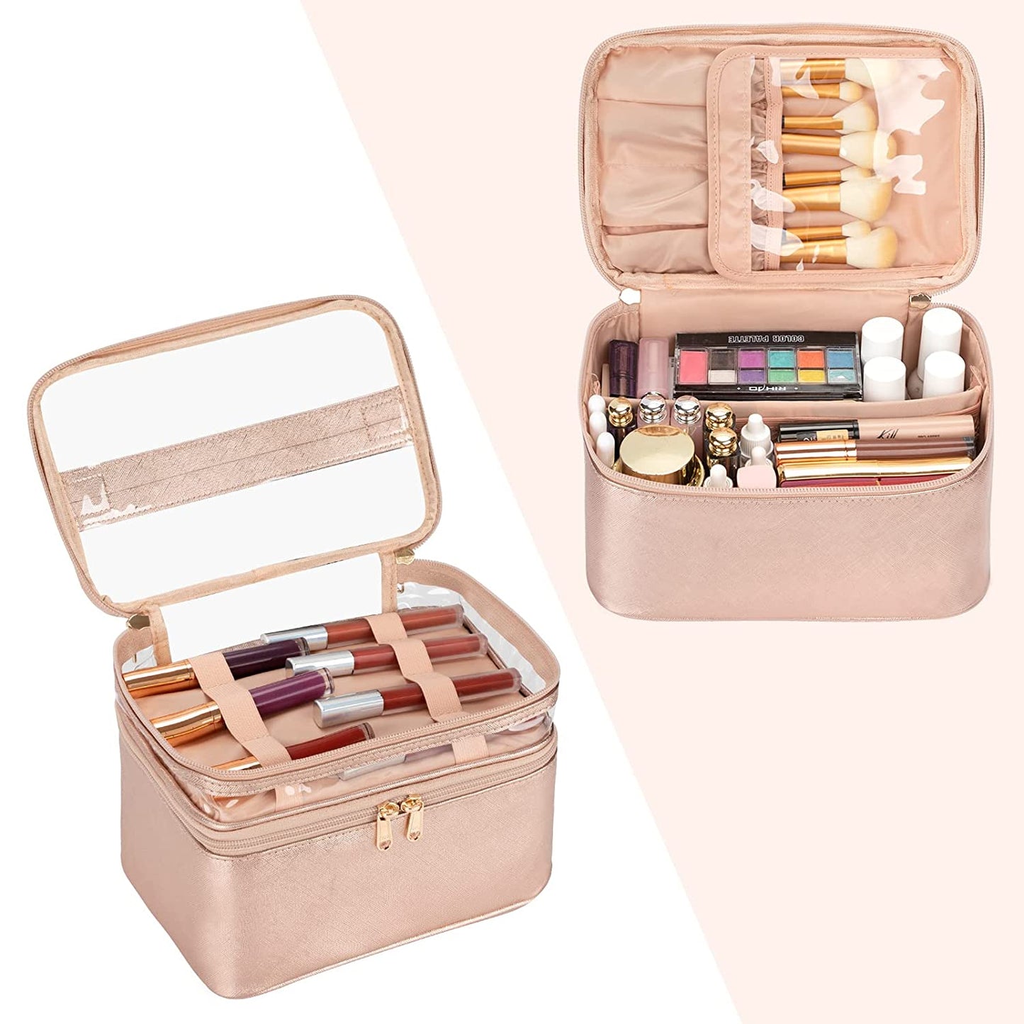 Double Layer Large Rose Golden Makeup Bag